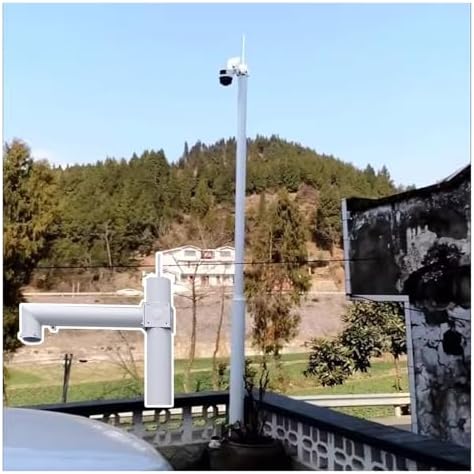 Adjustable White Security Camera Mount Pole Bracket - 6.6 to 19.7 FT Durable Surveillance Post with 15.7in Lightning Rod for Enhanced Outdoor Camera Stability