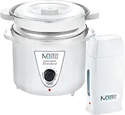 Kit Panela Depilação Termocera 900g Com Refil Branco + Aquecedor de Cera Roll-on Todo Branco Mega Bell
