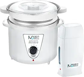 Kit Panela Depilação Termocera 900g Com Refil Branco + Aquecedor de Cera Roll-on Todo Branco Mega Bell