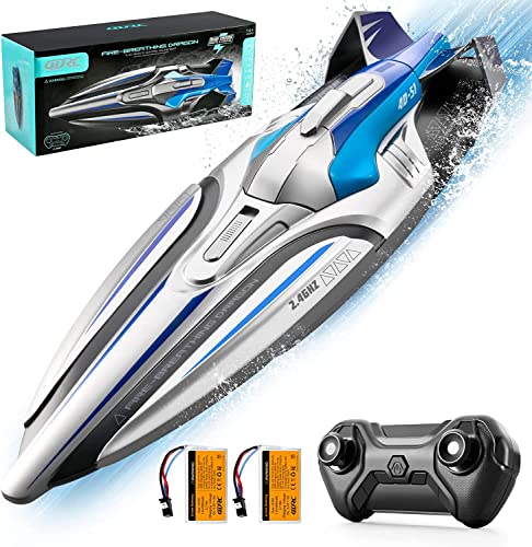 4Drc Remote Control Boat For Kids & Adults,Fast Rc Boat For Pools And Lakes,2.4 Ghz Racing Boats With 2 Battery,Low Battery Alarm,Capsize Recovery,Gifts For 8-12 Boys Girls,Blue #TOP12
