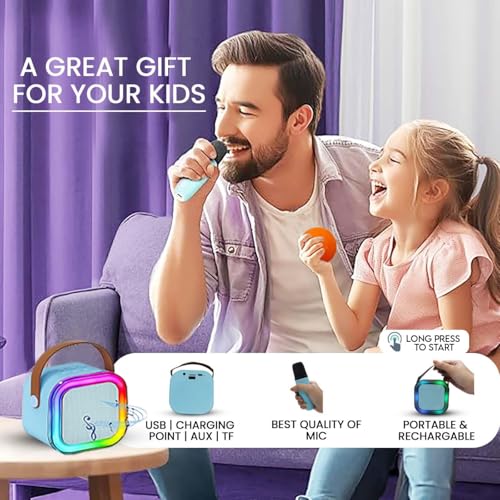 Image of Fully Karaoke Mic with Speaker for Singing Mini Portable Bluetooth Speaker with Mic and LED Lights Best Birthday Gift for Kids and Adults Pack of 1