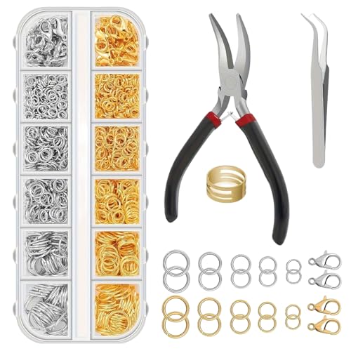 YUZHEDM 1160 Piezas Anillas, Cierres para Pulseras, Anillos Abiertos, Kit Accesorios Reparación Joyas, Anillos Salto, Con Caja Plástico, para Collares, Pulseras Diy, Anillo Salto Abierto, Oro + Plata