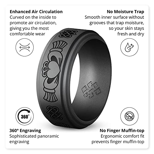 Knot Theory Silicone Ring for Men - Trinity, Claddagh, Celtic Engraving - 8mm Bandwidth Breathable Comfort Fit4