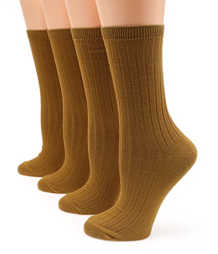 MIRMARU Women’s Everyday 4Pairs Solid Colors Cotton Blend Casual Crew Socks.