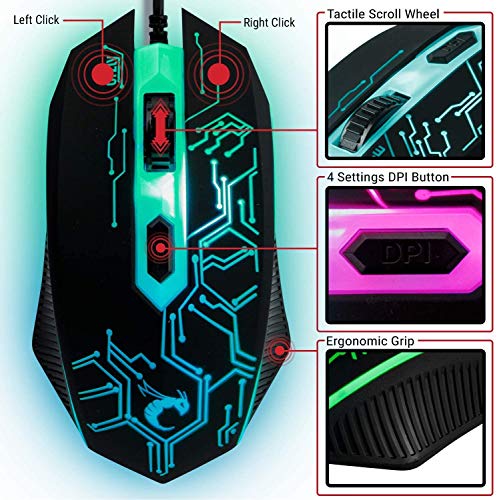 Orzly Gioco Mouse e Tastiera [Retroilluminata RGB], Tappetino per Mouse Grande, e Cuffie da Gioco - Kit 4 in 1 Pacchetto Combinato per Giocatori PC, utenti Xbox o PS4 [Hornet RX250]