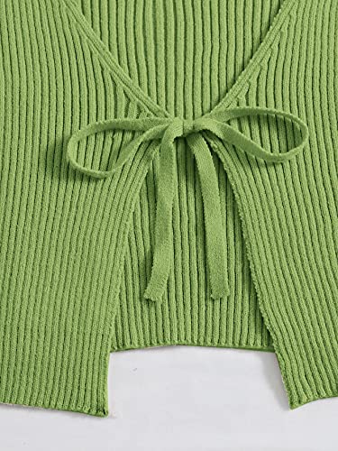 Image of Floerns Women's Tie Front Long Sleeve Rib Knit Shrug Sweaters Cardigan Crop Top