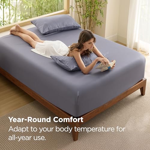 Image of Bedsure PureWoven Queen Fitted Sheet Qnly, 100% Rayon Derived from Bamboo