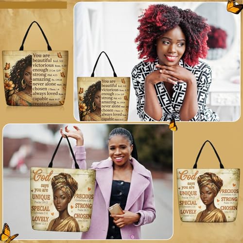 Image of Silkfly 4 Pack African American Tote Bags Gifts for Black Women Shoulder Handbag Afro Satchel Sister Bag for Work Travel
