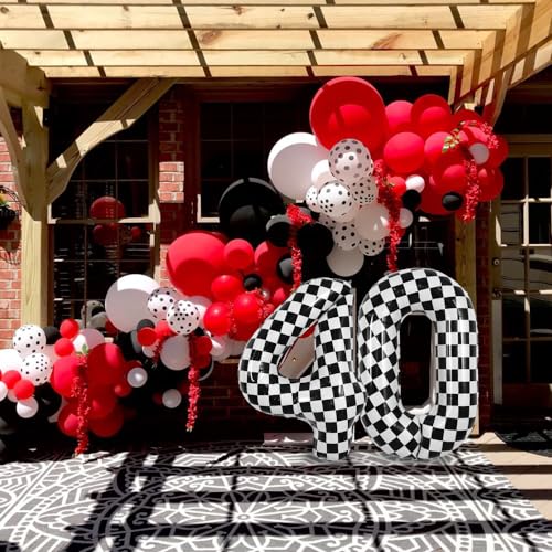 Image of TONIFUL 40 Inch Large Checkered Number 4 Balloon 4th Birthday Decorations