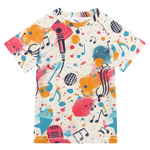 ALAZA Kids Rash Guard Boys Toddler Swim Shirts Short Sleeve Musical Watercolor UPF 50+ 3T
