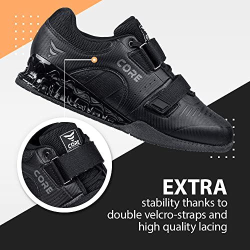 CORE Weightlifting Shoes Force Black - Squat Shoes for Men and Women – Weight Lifting Shoes for Powerlifting, Deadlifting & Crossfit – Non-Slip Olympic Lifting Shoes with Elevated 0.75 Inch Heels4