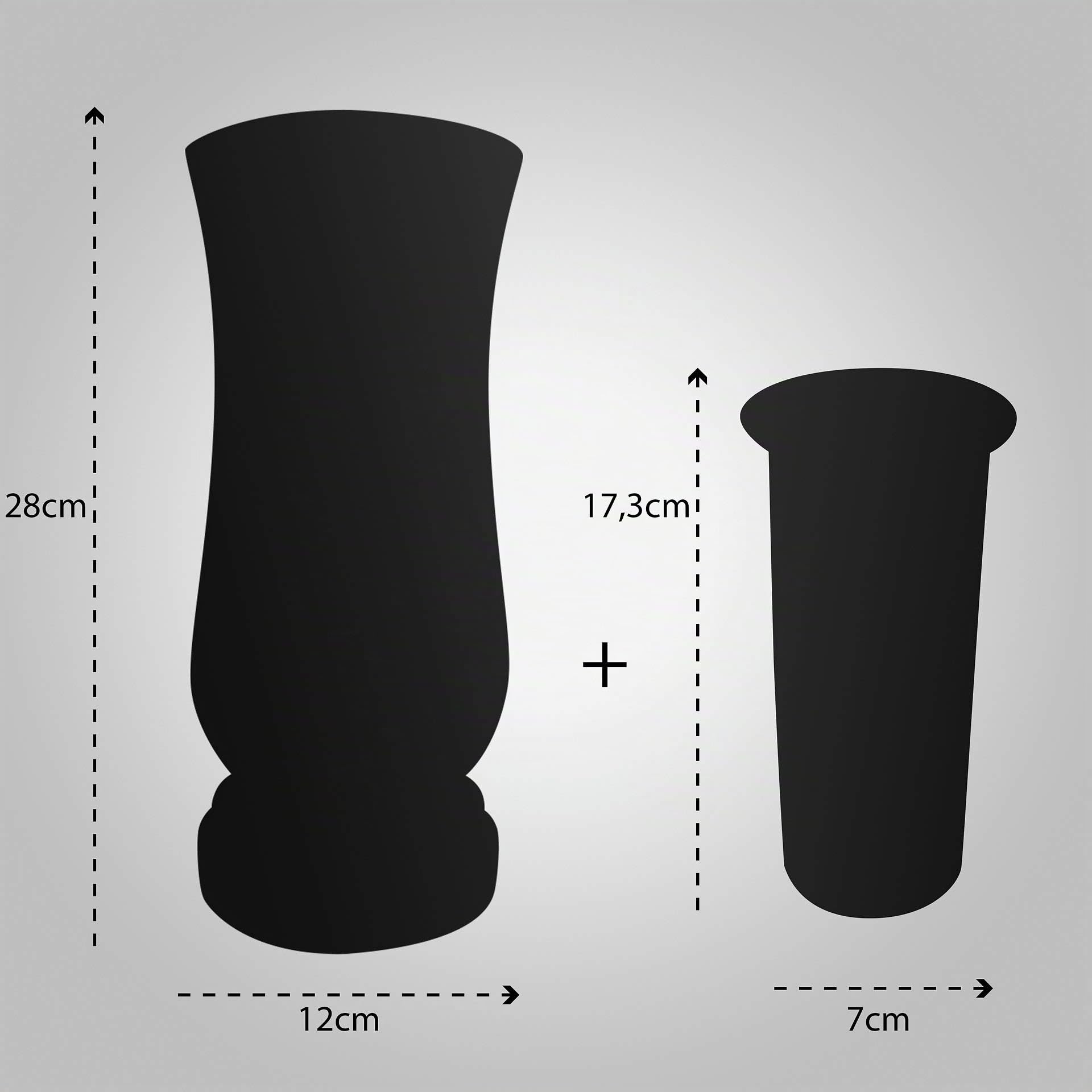Afterglow Élégant vase funéraire en granit véritable, Orion foncé, Hauteur : 28 cm, Diamètre : 12 cm, Décoration funéraire résistante aux intempéries et au gel, Vase en granit avec insert en plastique