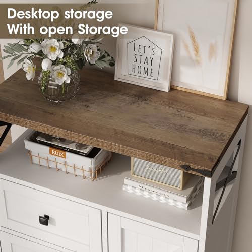 Fameill White Farmhouse Storage Cabinet With 2 Drawers & Shelves,Freestanding Storage Cabinet With Doors & Open Storage,Floor Storage Cabinet For Living Room,Bathroom,Kitchen,Laundry thumb #4