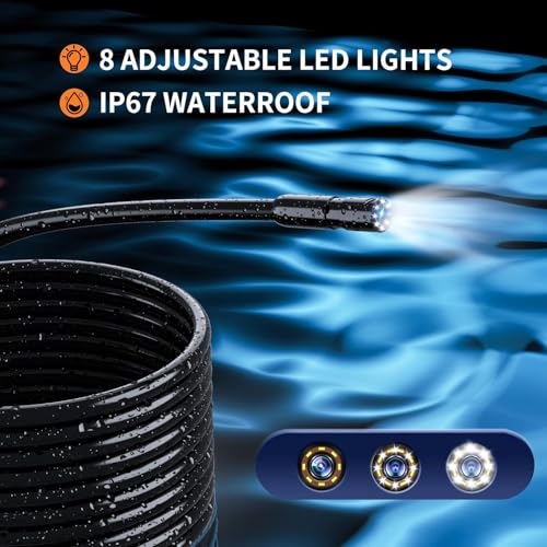 Image of Industrial Endoscope Camera, 4.3'' IPS Screen Borescope Inspection Camera with 8 LED Lights, 1080P HD Digital Snake Camera, Handheld IP67 Waterproof Drain Sewer Camera, 16.5ft Semi-Rigid Cable