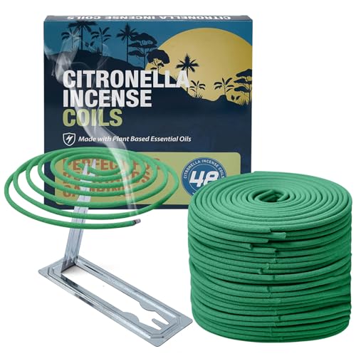 Citronella Räucherspiralen Duft - Jede Spule könnte für 5-7 Stunden dauern - für Garten Outdoor beim Camping und Grillen (Enthält 48 Spulen & 2 Ständer)