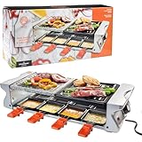 MasterChef Dual Cheese Raclette w Non-stick Grill Plate and Grill Stone- Deluxe 8 Person Electric Grill- Melt Cheese and Grill Meat and Vegetables at Once