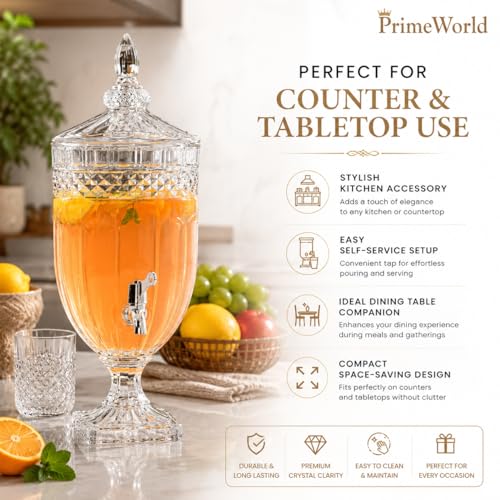 Image of PrimeWorld 1 Pc Glass Water Dispenser with tap 2 Litre Beer Dispenser Storage Mason Jar Beverage Dispenser Glass Pitcher with tap Pitcher for Detox Water, Juice Counter Table Top (Random Design)