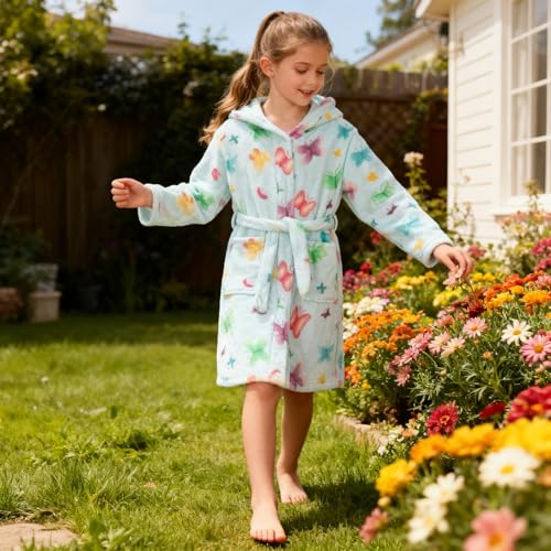 Image of Girls Fleece Hooded Robes Kids Warm Bath Robe for Girls Soft Fuzzy Bathrobe
