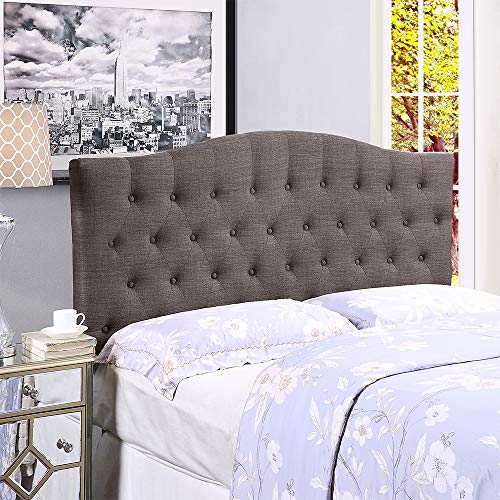 HOME BI Upholstered Tufted Button Curved Shape Linen Fabric Headboard Full/Queen Size, Smoke