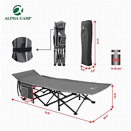Alpha Camp Oversized Camping Cot Supports 600 Lbs Sleeping Bed Folding Steel Frame Portable With Carry Bag #TOP1