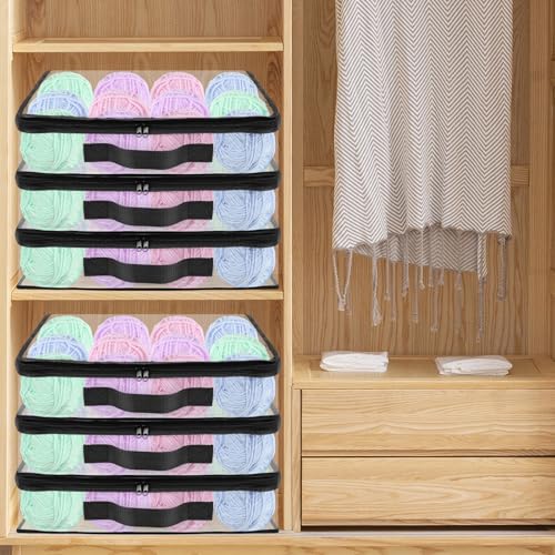 Image of YEXEXINM 6 Pack Clear Yarn Storage Bags, 16x12x4 Inches, Clear PVC & Nylon, Zipper Closure, Ideal for Knitting, Crochet, Clothing & Toys