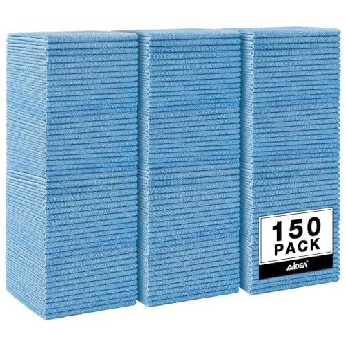 AIDEA Microfiber Cleaning Cloth Blue,150PK, Shop Rags, Microfiber Towels for Cars, Dusting Cloth Lint Free Rags, Absorbent Towels for SUVs, House, Kitchen, Mechanic, Workshops, 12'×12'
