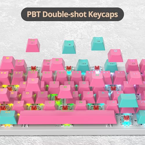 Image of Full Size Mechanical Keyboard, Creamy Keyboard with Number Pad, 104 Keys Wired Gaming Keyboard, Pink Keyboard with Red Switch, RGB Backlit for PC Laptop(Miami)