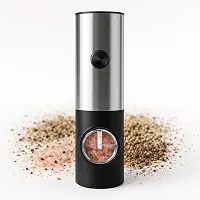 Moedor Elétrico Automático de Temperos, Sal, Pimenta e Especiarias Inox com Luz LED, Operação com Uma Mão, Ajuste de Moagem, Recipiente Transparente – Ideal para Cozinha e Churrasco