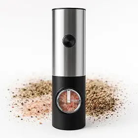 Moedor Elétrico Automático de Temperos, Sal, Pimenta e Especiarias Inox com Luz LED, Operação com Uma Mão, Ajuste de Moagem, Recipiente Transparente – Ideal para Cozinha e Churrasco