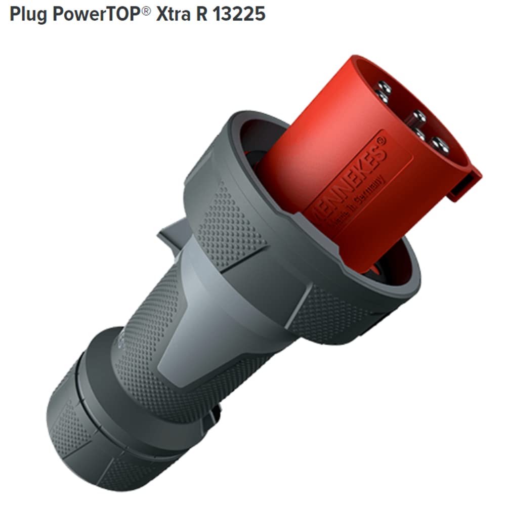 Mennekes 101200149 Clavijas Power Top XTRA, Tomas de Corriente CEE, 400 V, 50-60 Hz, 125 A, 5 Polos, IP 67, Rojo