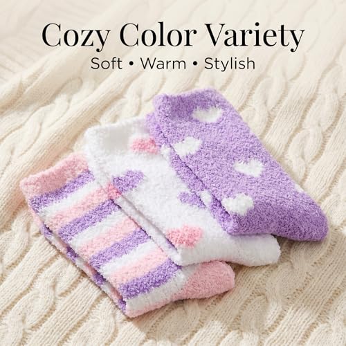 Image of Tipi Toe Womens Fuzzy Crew Socks with Anti Slip Grips Warm Cozy Fluffy Winter Slipper Socks Non Skid Home Socks for Women