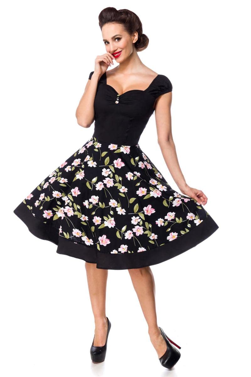 Belsira Vintage Kleid Femme Robe mi-Longue Noir 95% Coton, 5% Élasthanne