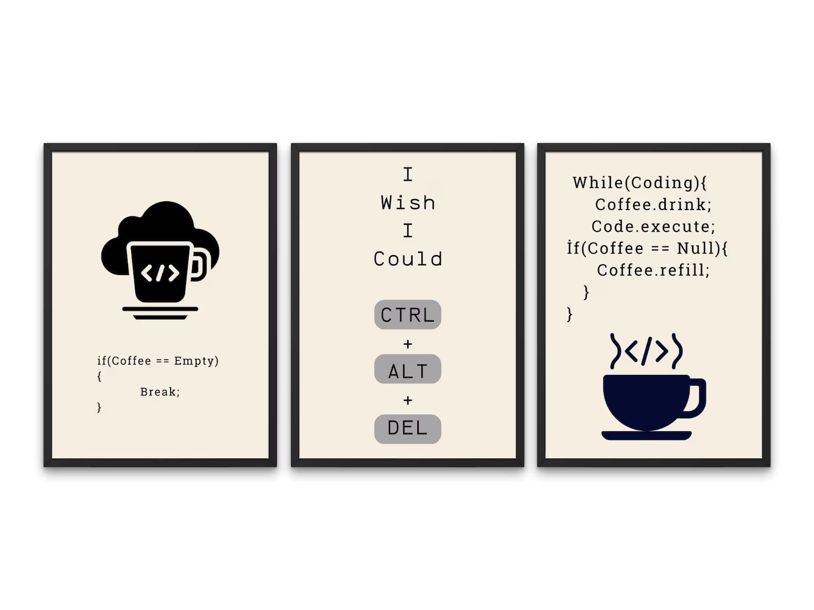 Code Academy Computer Geek Wall Frame (Set of 3), Computer Science Office Decor, Office Gallery Wall, Coding, Programmer, Software Engineer Joke