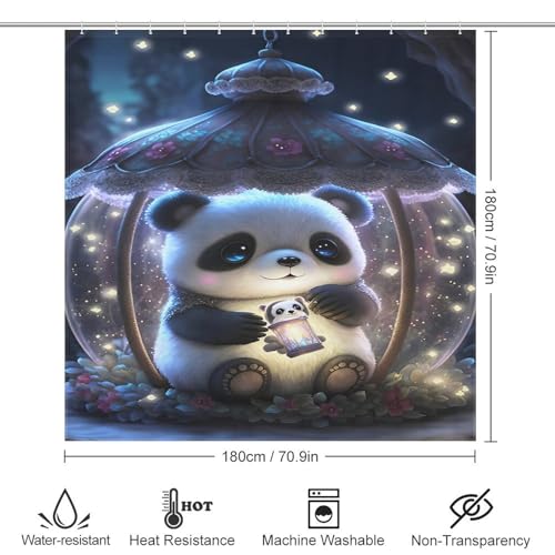 Rideau de douche panda 183x183 cm en tissu polyester imperméable - 4