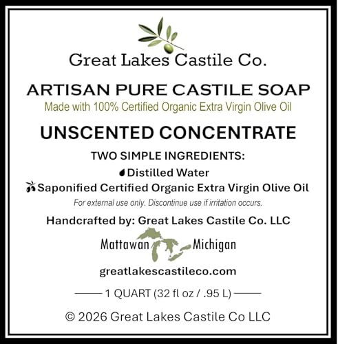 Organic Pure Castile Liquid Soap Made with 100% Certified Organic Extra Virgin Olive Oil - UNSCENTED CONCENTRATE (Quart) image 5