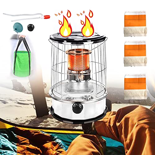 GUAWJRZDP Estufa de Queroseno Portátil,Calentador de Tienda,Sin Electricidad Estufa de Petróleo,Pesca en Hielo, Camping, Estufa de Aceite Grande Familiar 6L,con 3 núcleos de algodón