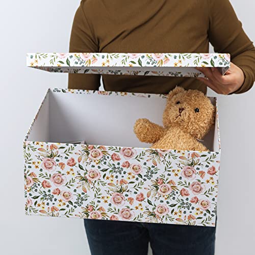 Soul & Lane Decorative Storage Cardboard Boxes With Lids | Summer Bouquet - Set Of 3 | Paperboard Nesting Boxes For Organizing #TOP2