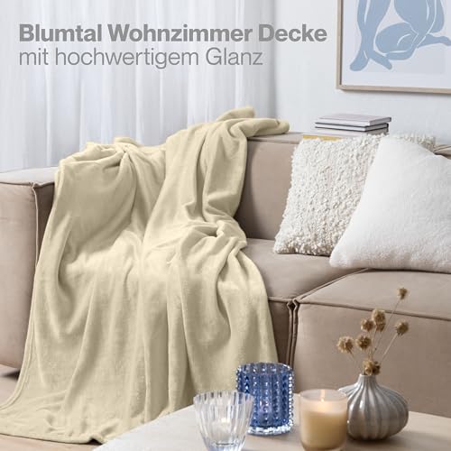 Blumtal Kuscheldecke flauschig - Oeko-TEX zertifizierte Fleecedecke 130x150 cm - Wohndecke 130x150 cm - Wohn- & Kuscheldecke Beige - Fleecedecke Beige/Microfaser Decke