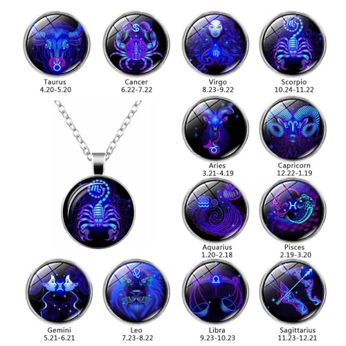 Spirit Necklace Zodiac, Serene Manifestation Necklace, Zodiac Pendant Necklace, 12 Constellation Luminous Stone Couple Necklace, Gift Ideal For Horoscope Lovers.3
