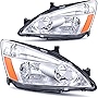 OEDRO Headlight Assembly Replacement for 2003-2007 Honda Accord, Headlamp with Amber Reflector Chrome Housing