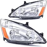 OEDRO Headlight Assembly Replacement for 2003-2007 Honda Accord, Headlamp with Amber Reflector Chrome Housing