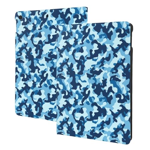 Protection iPad 10.2 à rabat camouflage bleu avec mise en veille magnétique automatique