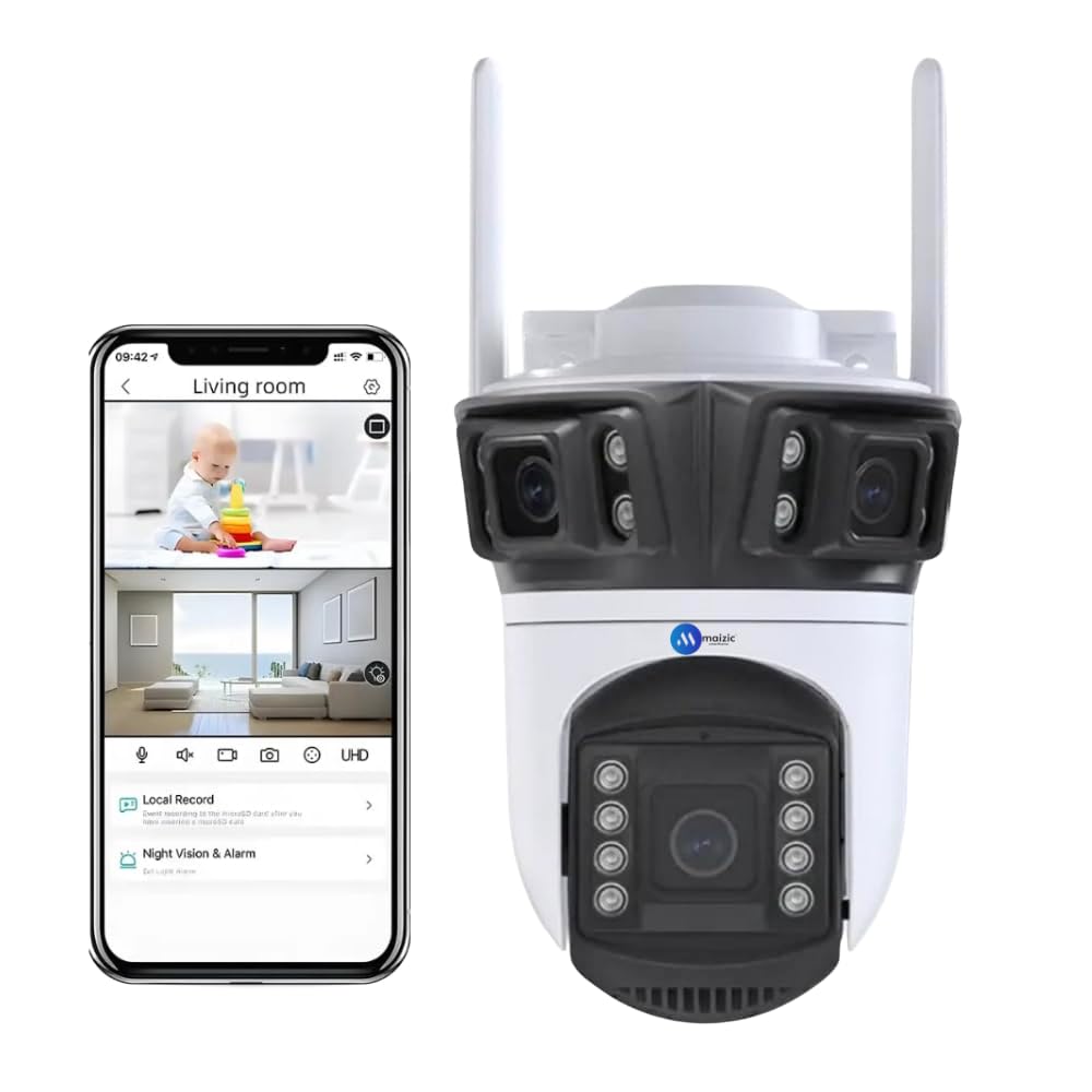 Maizic Smarthome Wi-Fi Tricam White ISCEE APP FHD 3in1 3 Lens/3 Screen View CCTV Outdoor Camera, Complete Coverage 360° View, Adjustable 360 Side Cameras, Two Way Audio-image-17