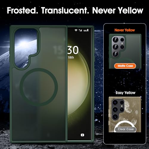 Image of Oterkin Magnetic for Samsung Galaxy S23 Ultra Case Matte, S23 Ultra Phone Case Compatible with MagSafe Frosted Translucent Shockproof Anti-Scratch Slim Fit Case Military Grade Protection (Dark Green)