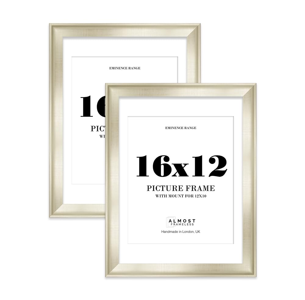 16x12" Silver Picture Frame with 12x10" Mount - Shabby Chic Photo Frame with Distressed Finish, Wall Hooks, 32mm Edge - 2 Pack