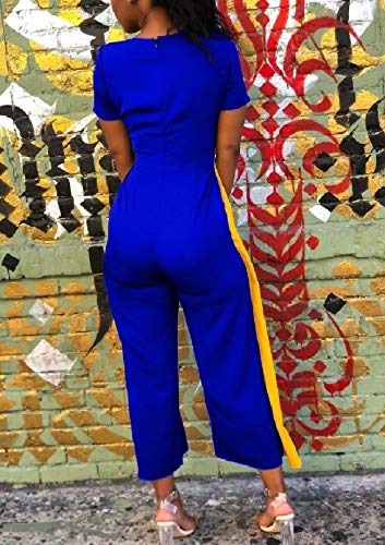 Doufine Macaquinho feminino clássico cintura alto contraste slim cor elegante, Azul, S