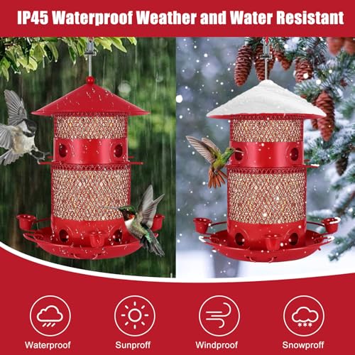 Bird-Feeders-for-Outdoors-Metal-Squirrel-Proof-Bird-Feeders-Large-Capacity-Hanging-Bird-Feeder-Weather-and-Water-Resistant-Red Tholoxia Bird Feeders for Outdoors, Metal Squirrel Proof Bird Feeders, Large Capacity Hanging Bird Feeder, Weather and Water Resistant (Red) - Image 5