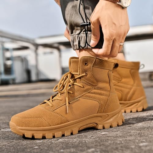Image of Men's Hiking Boots 6 Inches Tactical Work Boot Lightweight Suede Leather Military Combat Motorcycle Boots-brown39