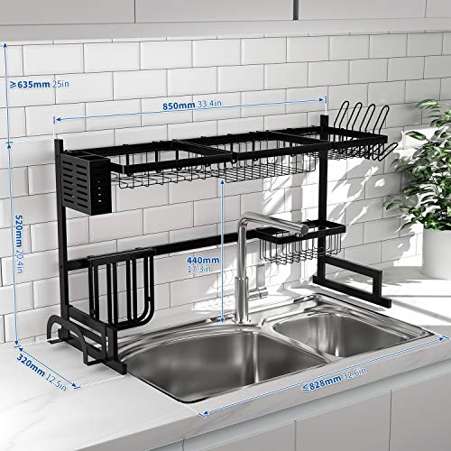 Over the Sink Dish Rack (33.5 Inches), SUS304 Stainless Steel Dish Drying Rack for Kitchen, Dish Drainer Holder for Sink, Black - Thumbnail 5