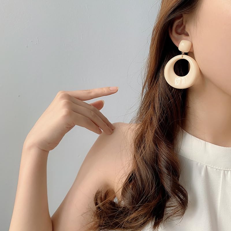 70s White Acrylic Hollow Large Hoop Earrings Solid Color Dangle Earrings Simple Vintage Earrings Jewelry Gift for Women3